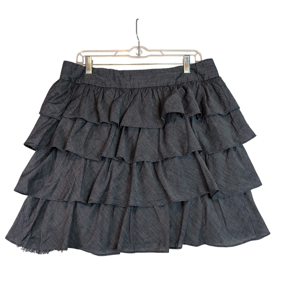 Banana Republic Gray Tiered Ruffle Mini Skirt 100% Cotton Size 12 Charcoal